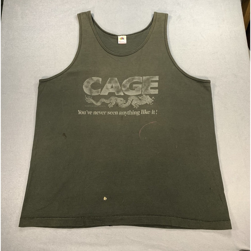 Vintage 80s XL Cage Martial Arts Movie Promo Single Stitch Tank Top T-Shirt